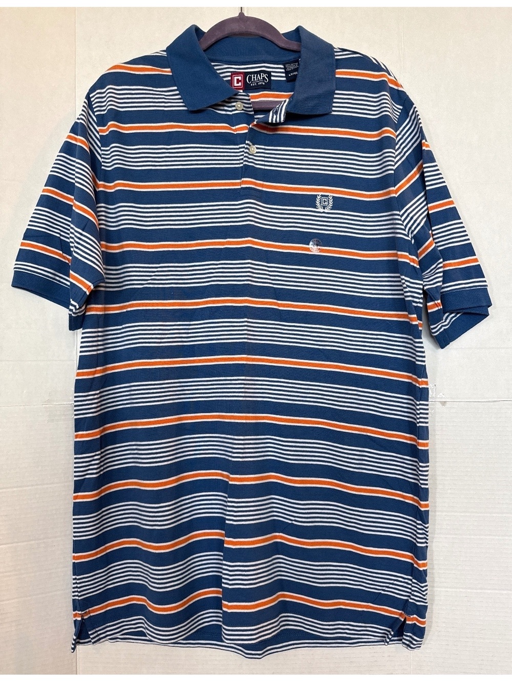 Chaps Men's Striped Polo Shirt Blue Orange White Size Large